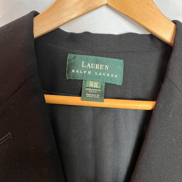 Women's Lauren Ralph Lauren Black Wool single breasted 3 button crest blazer 16W - Picture 5 of 7